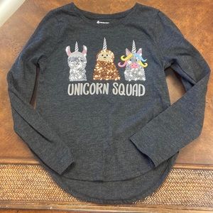 Gray unicorn squad tee